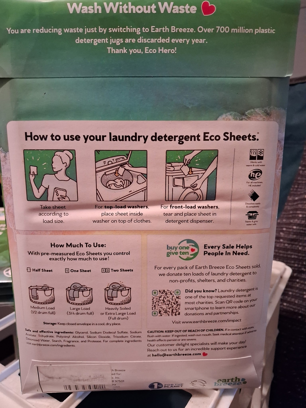 Earth Breeze Laundry Detergent Eco Sheets - Fresh Scent (Green) 5 Packs - Picture 3 of 3